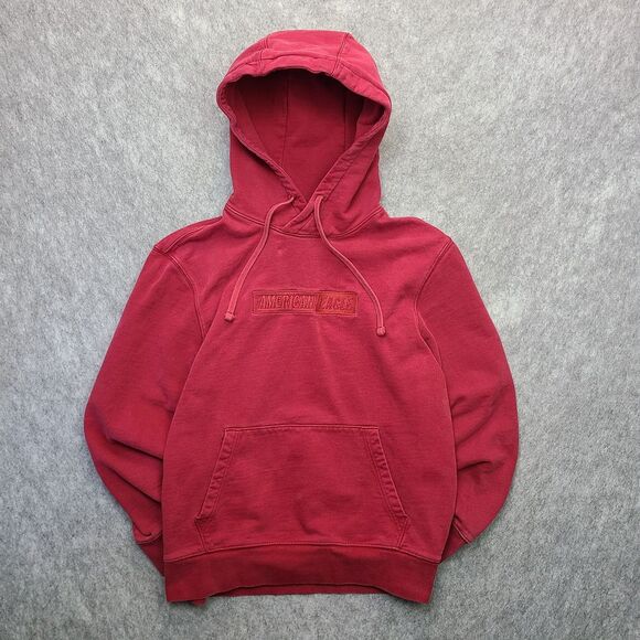 American Eagle Hoodie‎ Men Medium Red Faded Heavy Embroidered Box Logo Y2K - Picture 1 of 8
